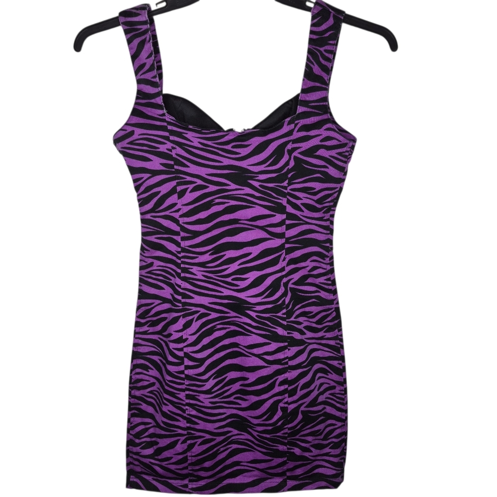 Switchblade Stiletto Purple Zebra Print Mini Dress Front Zipper and Buckle Small - Picture 7 of 11